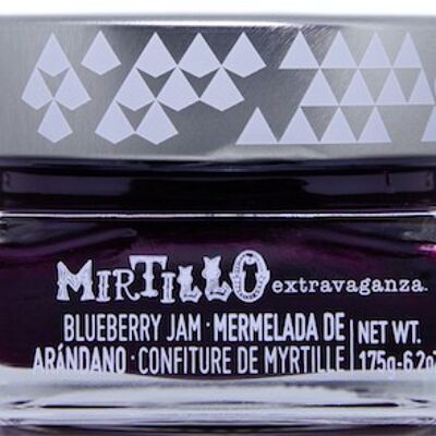 Confiture de myrtilles artisanale écologique 85% fruits 175g. Teneur réduite en sucre.