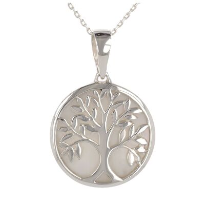 Tree of life pendant White mother-of-pearl Rhodium silver K43048