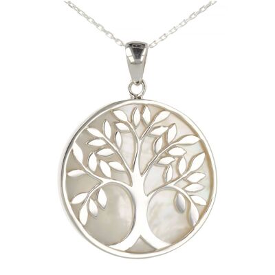 Tree of life symbol pendant White mother-of-pearl Silver K43042