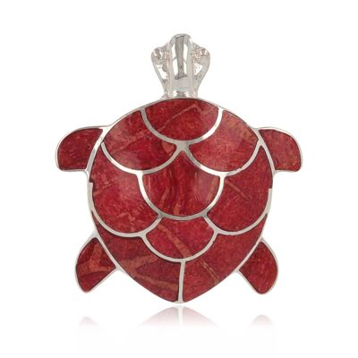 Pendentif tortue corail argent massif 925-000 rhodié 301