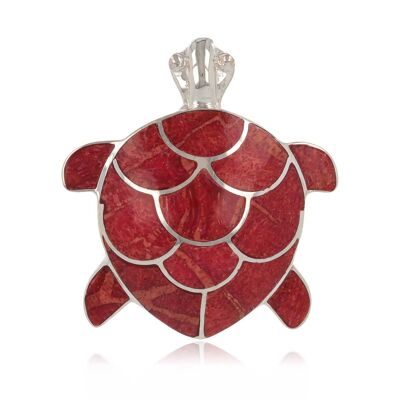 Pendentif Tortue Corail Argent 925 - 301