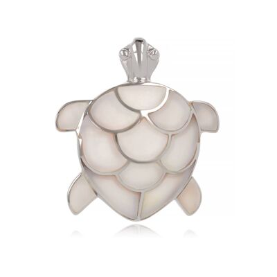 White mother-of-pearl turtle pendant rhodium silver 925-000 4008