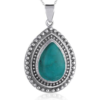 Pendentif Turquoise forme goutte d'argent massif 2692