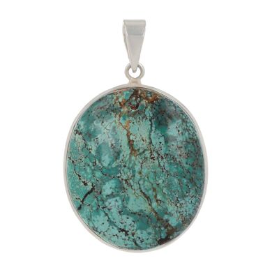 Pendentif Turquoise Forme ovale serti clos d'argent 2566