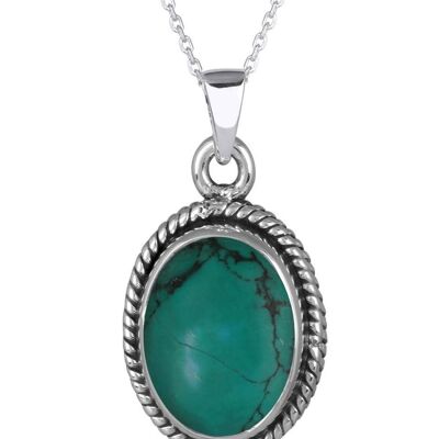 Pendentif Turquoise sertie collerette d'argent massif 26611