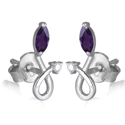 Zirconium Amethyst stone on solid rhodium silver 925 8507