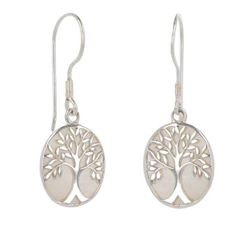 Arbre de vie Boucles d'oreille Nacre blanche Argent K45058 1