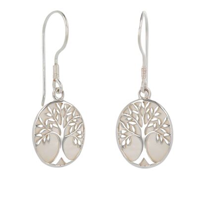 Arbre de vie Boucles d'oreille Nacre blanche Argent 925 - K45058