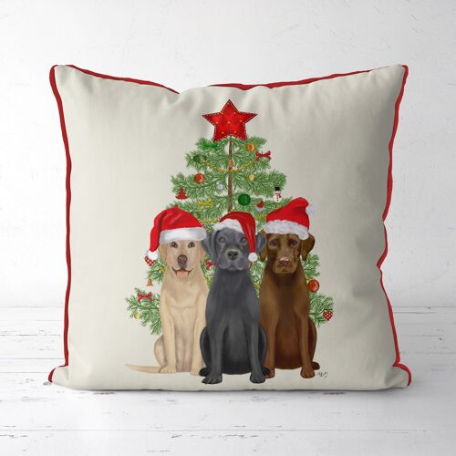 Labrador Trio and Christmas Tree, Christmas Pillow, Cushion cover, 45x45cm