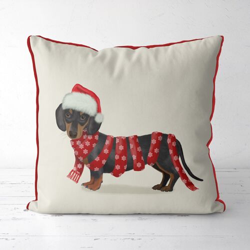 Dachshund and Snowflake Scarf, Christmas Pillow, Cushion cover, 45x45cm