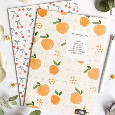 Kariertes und liniertes Notizbuch Peaches & Cherries (2 Stück)
