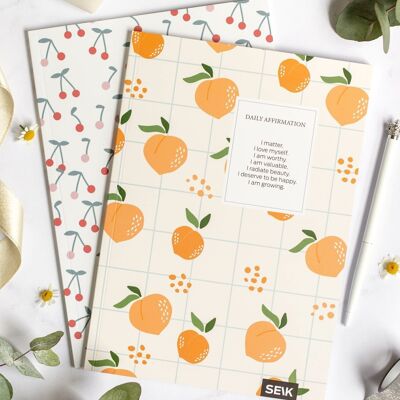 Carnet quadrillé et ligné Pêches & Cerises (2 pcs)