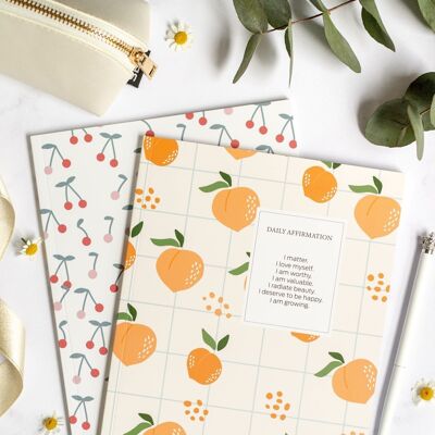 Kariertes und liniertes Notizbuch Peaches & Cherries (2 Stück)