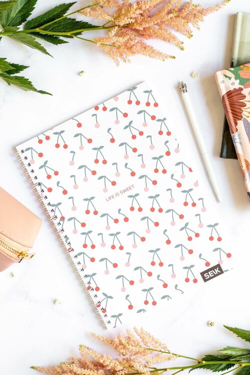 Bullet Journal / Dotted Notebook with spiral binding - Cherries