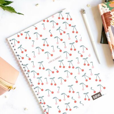 Bullet Journal / Dotted Notebook with spiral binding - Cherries