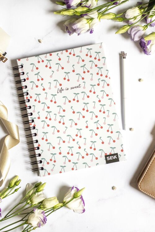 Bullet Journal / Dotted Notebook hard cover spiral binding - Cherries