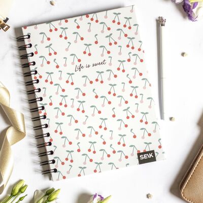 Bullet Journal / Dotted Notebook hard cover spiral binding - Cherries