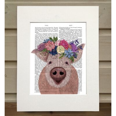 Pig and Flower Crown, Book Print, Art Print, Wall Art