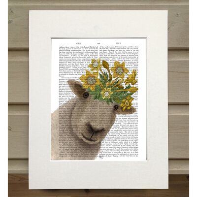 Sheep with Daffodil Crown, Book Print, Art Print, Wall Art