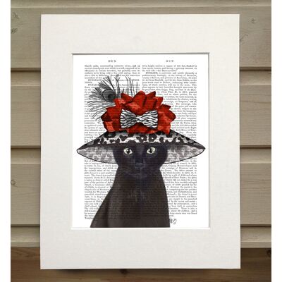 Cat, Black with Fabulous Hat, Book Print, Art Print, Wall Art