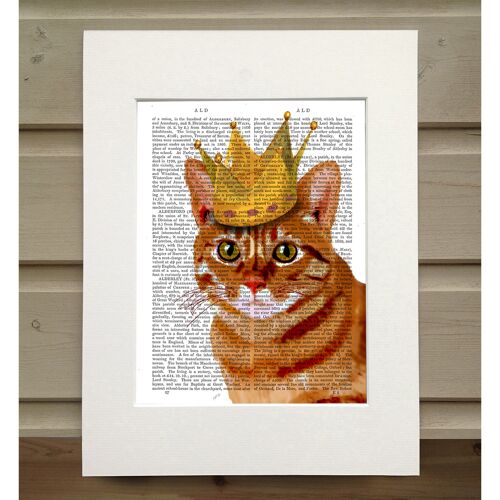Ginger Cat with Crown, Portrait, Book Print, Art Print, Wall Art