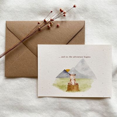 Greeting card - little bear in mountains