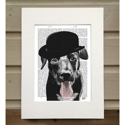 Black Labrador in Bowler Hat, Book Print, Art Print, Wall Art