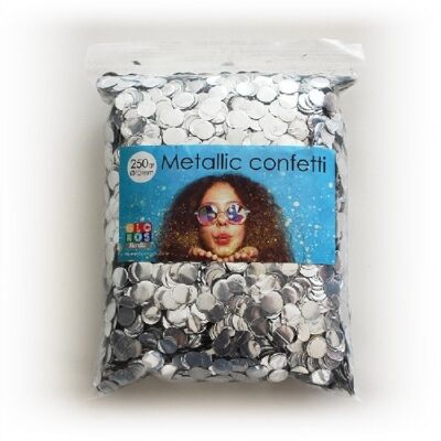 Confeti metálico redondo 10 mm 250 gramos plata