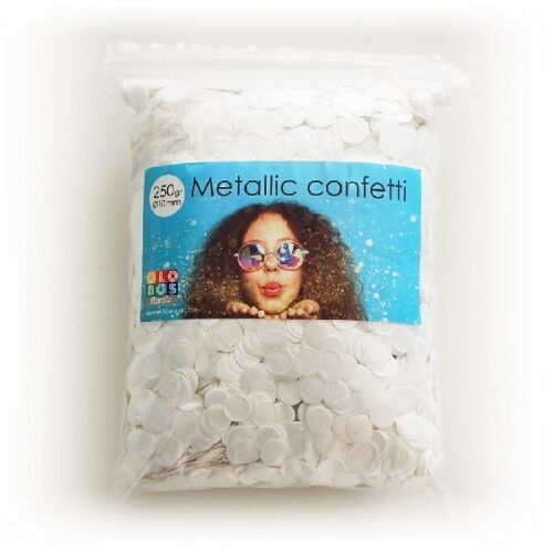 Confetti metallic round 10mm 250 gram white