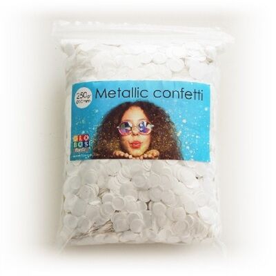 Confeti metálico redondo 10mm 250 gramos blanco
