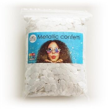 Confettis métalliques ronds 10mm 250 grammes blanc