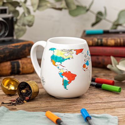 Color del mapa del mundo en taza de cerámica | Tazas de viaje