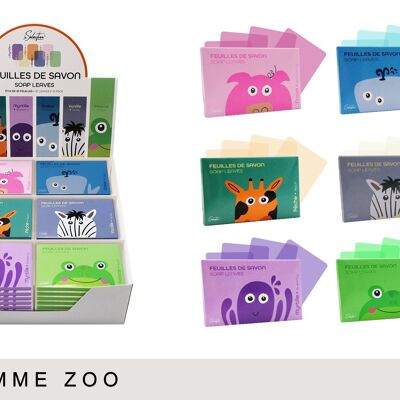 Schachtel mit 48 Kisten Seifenblätter "Zoo".