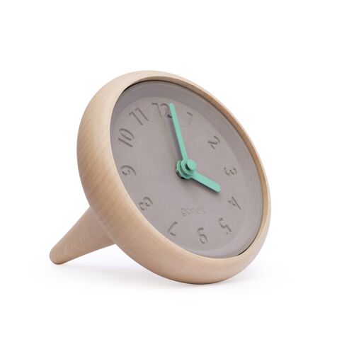 Horloge de table en bois et béton aiguilles bleues - Toupie