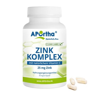 Complexe de zinc + vitamine C - 25 mg de zinc - 60 gélules végétaliennes