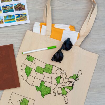 USA-Kartenfarbe in der Reise-Einkaufstasche