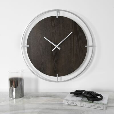Horloge murale minimaliste en bois et argent