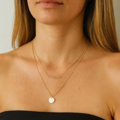 Collana a doppio giro in acciaio inossidabile dorato, Agata del Botswana con pendente in madreperla