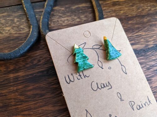 Christmas trees small clay stud earrings