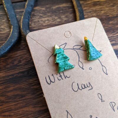 Christmas trees small clay stud earrings