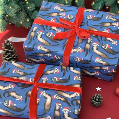 Christmas Otters Wrapping paper sheets