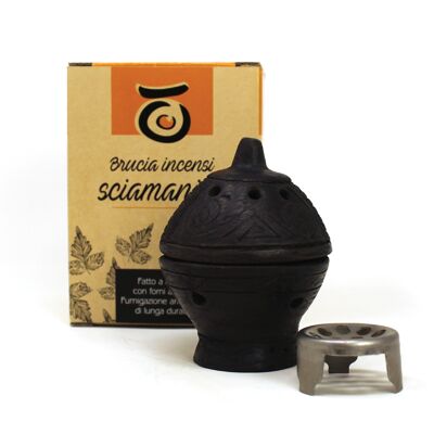 Terracotta Shamanic Incense Burner - Black Round Brazier