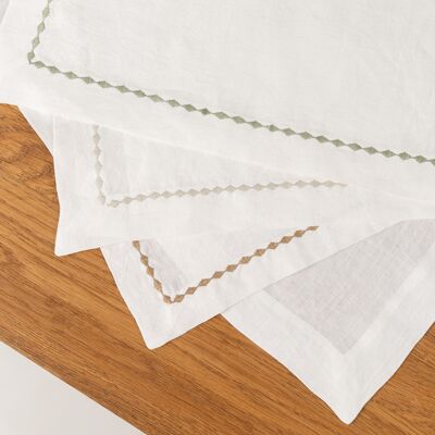 Embroidered hemp placemat | green, grey, brown