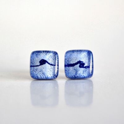 Boucles d'oreilles boutons Ola en argent et verre, couleur bleu clair