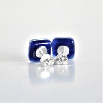 Boucles d'oreilles boutons Ola en argent et verre, couleur bleu clair 5