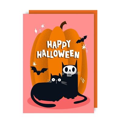 Paquete de 6 tarjetas de gato con máscara de Halloween