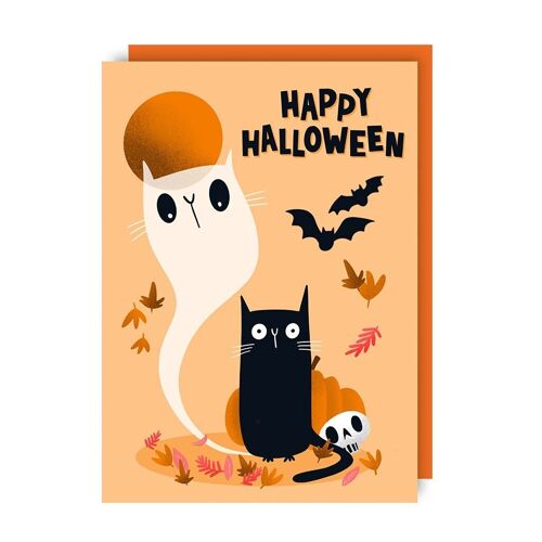Halloween Ghost Cat Card pack of 6
