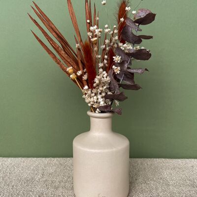 Bouquet fleurs séchées carmin et vase en céramique