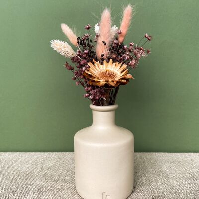 Bouquet fleurs séchées framboise et vase en céramique