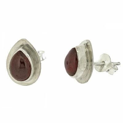 Pendientes de botón con forma de lágrima doble de cabujón granate con caja de presentación